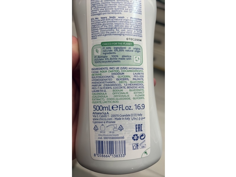 Chicco Baby Moments Protection Body Wash, 16.9 fl oz/500 mL