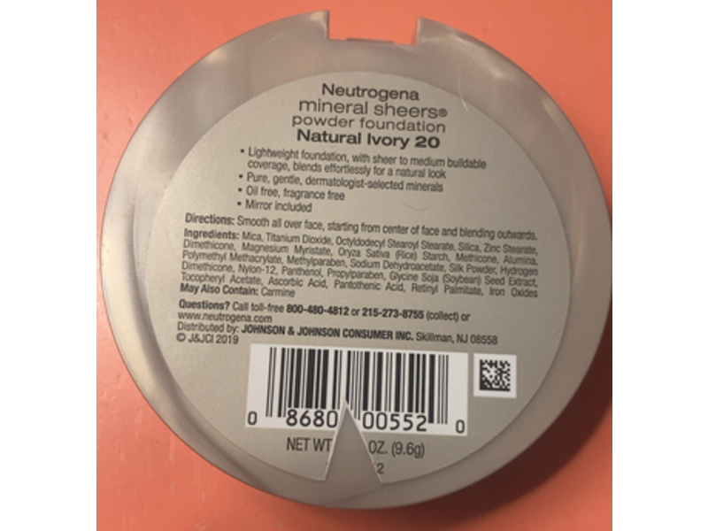 Neutrogena Mineral Sheers Powder Foundation, Natural Ivory 20, 0.34 oz/9.6 g