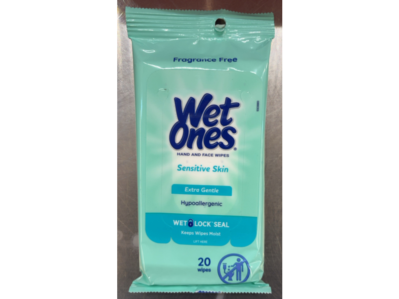 Wet Ones Sensitive Skin Hand & Face Wipes, Extra Gentle, 20 Count