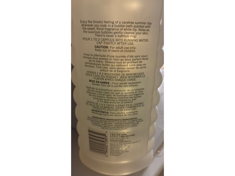 Avon Bubble Delight Bubble Bath, White Lily, 24 fl oz/700 mL
