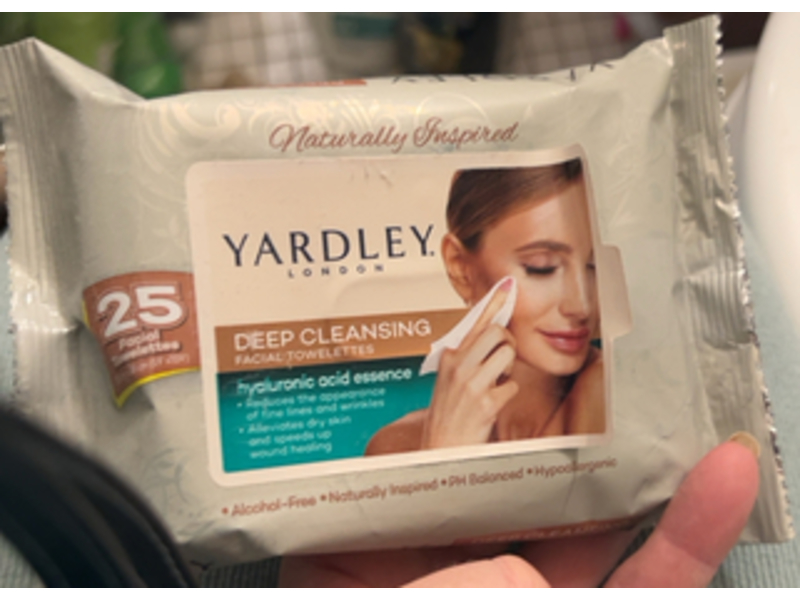 Yardley London Deep Cleansing Facial Towelettes, Hyaluronic Acid, 25 Count