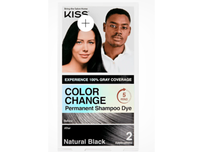 Kiss Color Change Permanent Shampoo Dye, Natural Black, 2 Applications