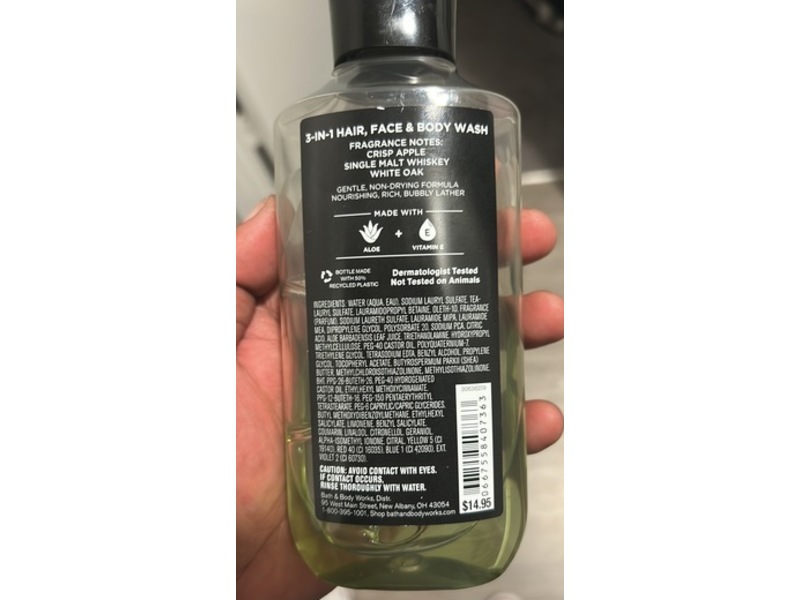 Bath & Body Works Whiskey Reserve 3 In 1 Hair + Face & Body Wash, Apple Whiskey Oak, 10 fl oz/295 mL