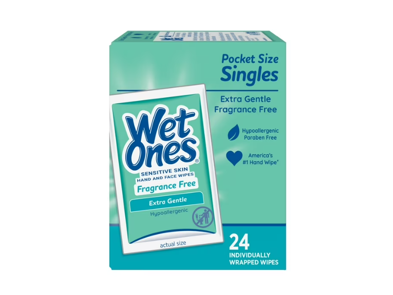Wet Ones Extra Gentle Hand & Face Wipes, Fragrance Free, 24 Count, Pack of 6