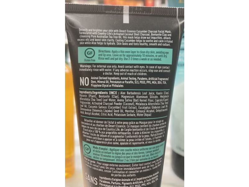 Desert Essence Cucumber Charcoal Facial Mask, Tea Tree Oil & Aloe, 3.4 fl oz/100 mL