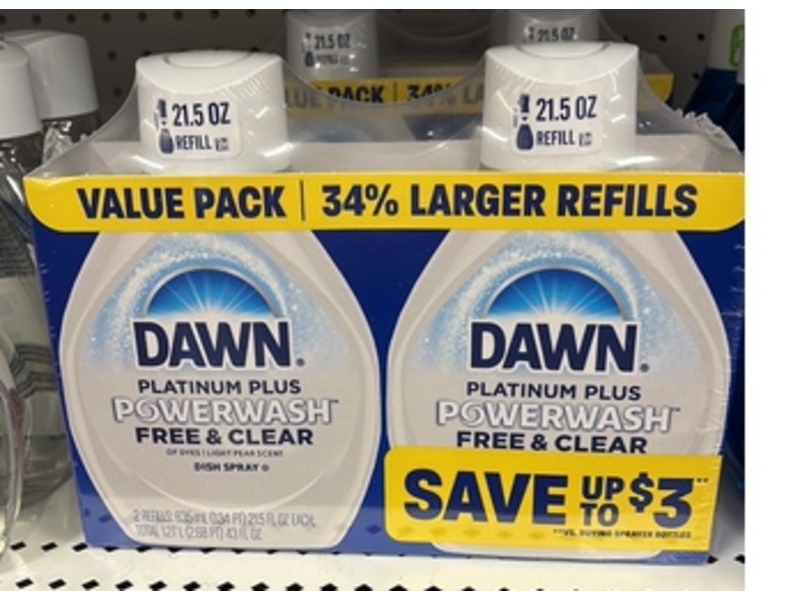 Dawn Platinum Plus Powerwash Dish Spray Refill, Light Pear, Free & Clear, 21.5 fl oz/1.27 L, Pack Of 2