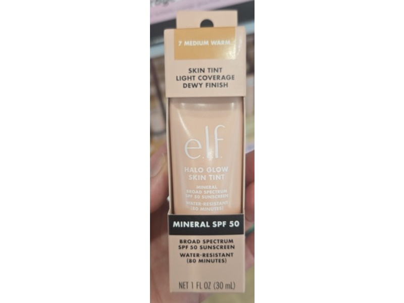 e.l.f. Halo Glow Skin Tint Sunscreen, SPF 50, 7 Medium Warm, 1 fl oz/30 mL