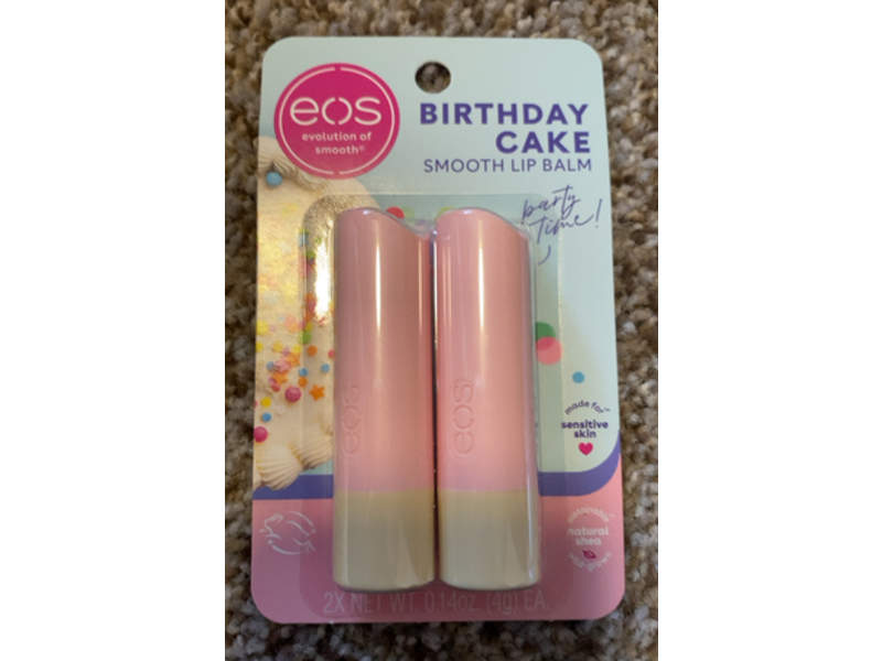 EOS Evolution Of Smooth Lip Balm, Birthday Cake, 0.14 oz/4 g, Pack Of 2