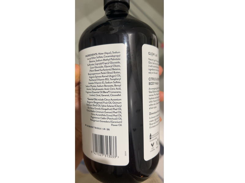 Glow Lab Body Wash, Citrus and Bergamot, 400 mL