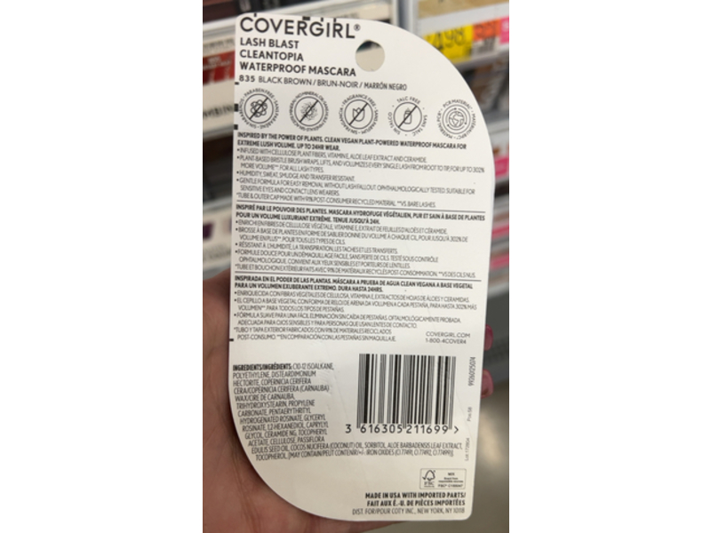Covergirl Lash Blast Cleantopia Waterproof Mascara, 835 Black Brown, 0.32 fl oz/9.5 mL