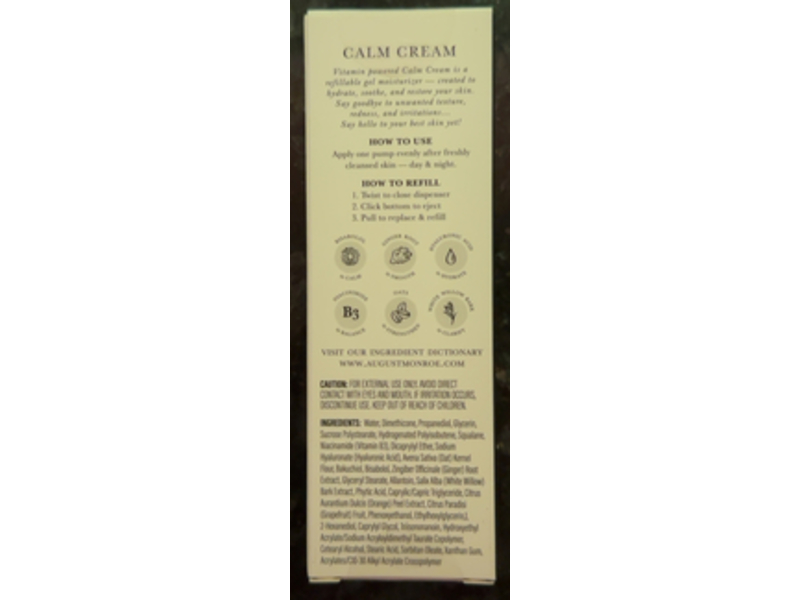 August + Monroe Calm Cream, Vitamin B3, 1.01 fl oz/30 mL