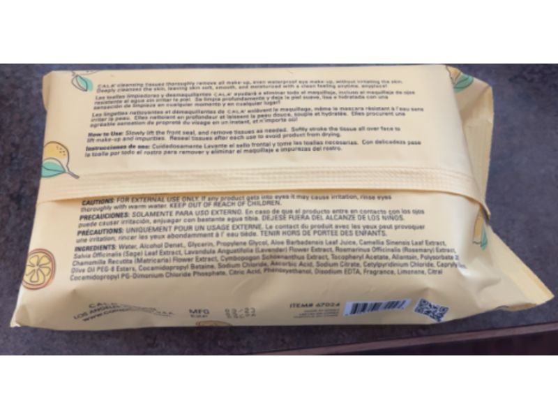 Cala Make - Up Remover Cleansing Tissues, Vitamin C, 60 Count