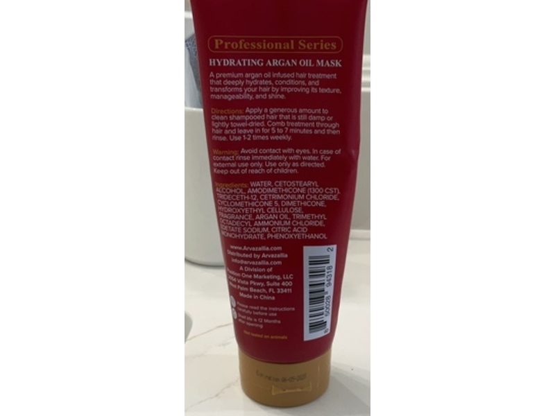 Arvazallia Professional Series Hydrating Argan Oil Hair Mask, 8.5 fl oz/250 mL