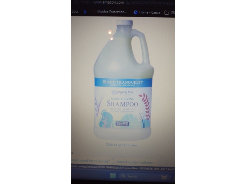 Ginger Lily Farms Botanicals Moisturizing Shampoo, Green Tea Lemongrass, 128 fl oz/3.78 L