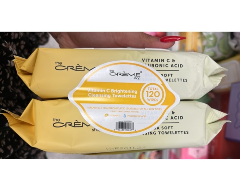 The Creme Shop Brightening Cleansing Towelettes, Vitamin C & Hyaluronic Acid, 120 Count, Pack Of 2