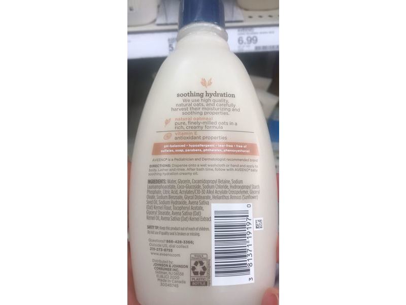 Aveeno Baby Soothing Hydration Creamy Wash, Natural Oatmeal + Vitamin E, Fragrance-Free, 12 fl oz/354 mL