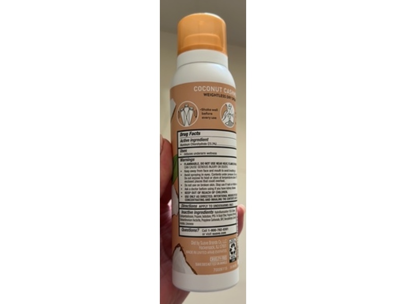 Suave Antiperspirant Deodorant Dry Spray, Coconut Cashmere, 3.8 oz/107 g