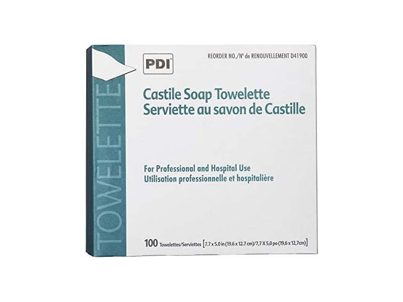 PDI Castile Soap Towelette 7.7 in. x 5in., 100 Count, 1 Pack