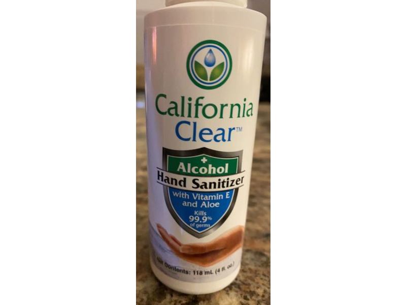 California Clear Alcohol Hand Sanitizer, Vitamin E & Aloe, 4 fl oz/118 mL