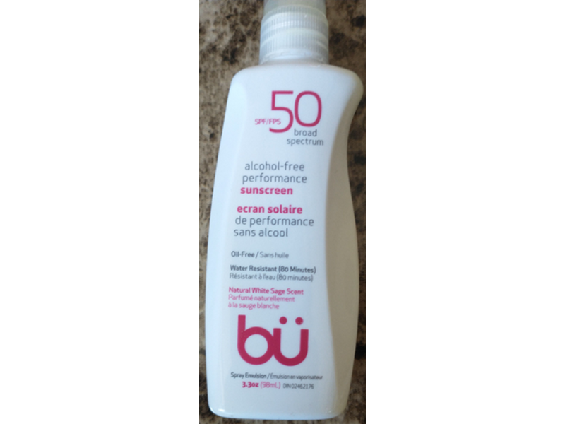 Bu Sunscreen Spray, Natural White Sage Scent, SPF 50, 3.3 oz/98 mL