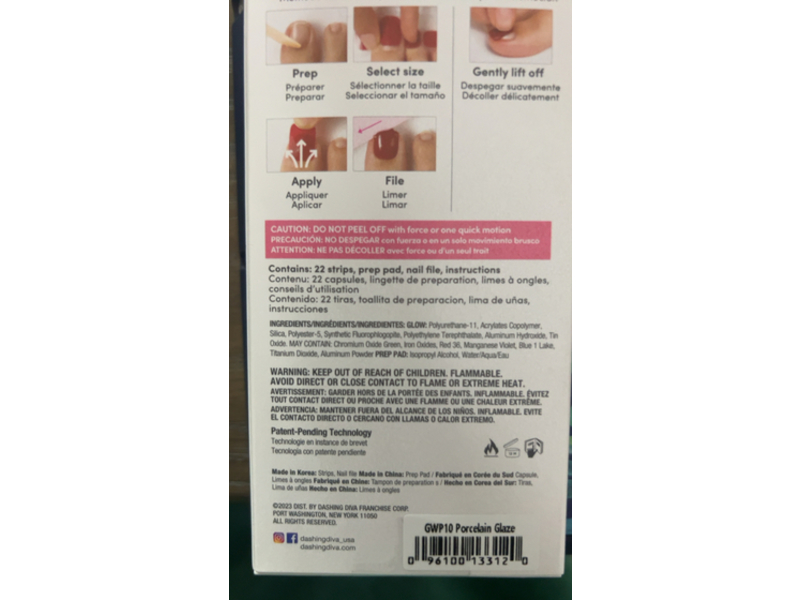 Dashing Diva Glow Real Salon Gel Nail Strips, GWP10 Porcelain Glaze, 22 Count