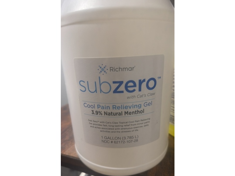Richmar Subzero Cool Pain Relieving Gel, 1 Gallon/3.785 L