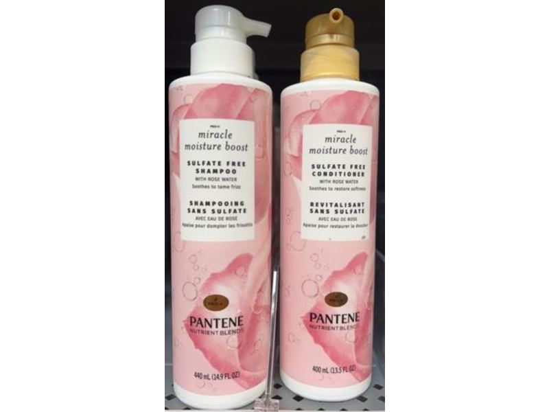 Pantene Miracle Moisture Boost Shampoo & Conditioner, Rose Water, 14.9 fl oz/440 mL, 13.5 fl oz/400 mL