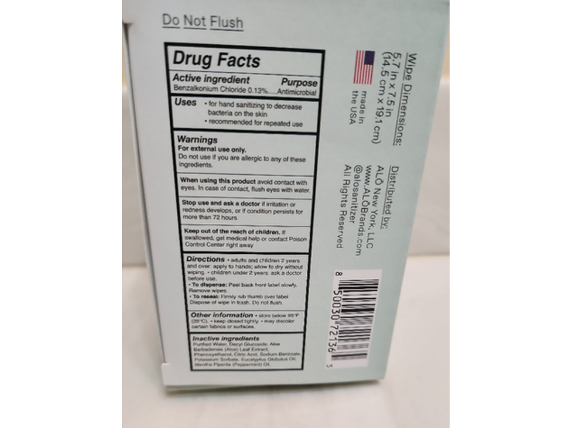 ALO Sanitizing Hand Wipes Clean Hands, Peppermint Eucalyptus + Aloe, 20 Counts