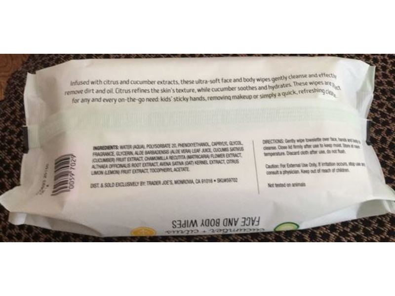 Trader Joe's Face And Body Wipes, Cucumber + Citrus, 64 Count
