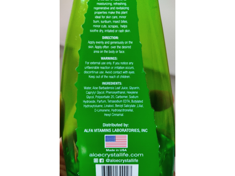 Crystal Refreshing Hydrating Aloe Vera Gel, Glycerin, 6 oz/170 mL