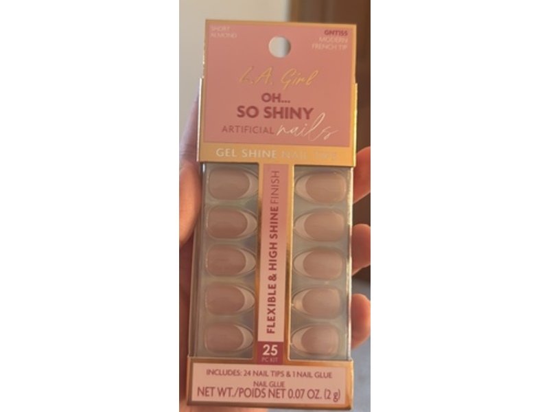 L.A. Girl Oh Shiny Artificial Nails Tips, Modern French Tip, 25 Count