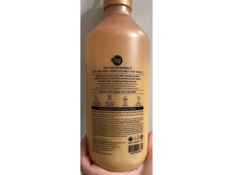 Shower Mate Goat Milk Body Wash, Hydrating Coconut & Vanilla, 27.05 fl oz/800 mL