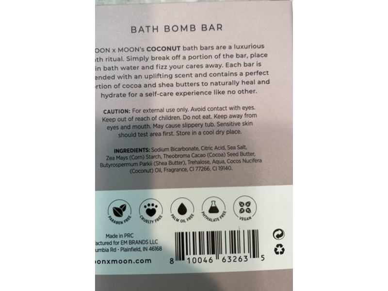 Joon X Moon Bath Bomb Bar, Coconut, 3.7 oz/1.5 g