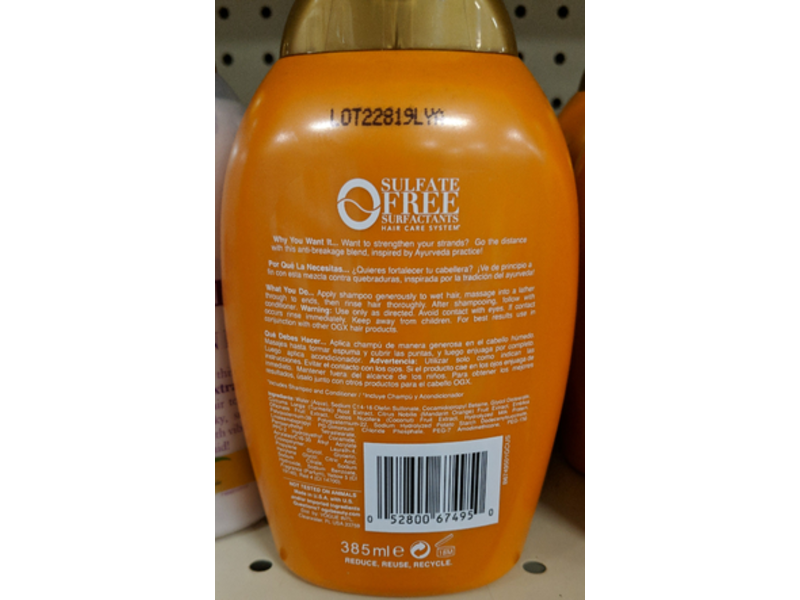 Ogx Strength & Length + Golden Turmeric Shampoo, Turmeric, Amla Extract And Coconut Milk, 13 fl oz/385 mL