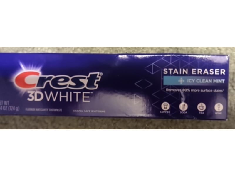 Crest 3D White Stain Eraser Toothpaste, Icy Clean Mint, 4.4 oz/124 g