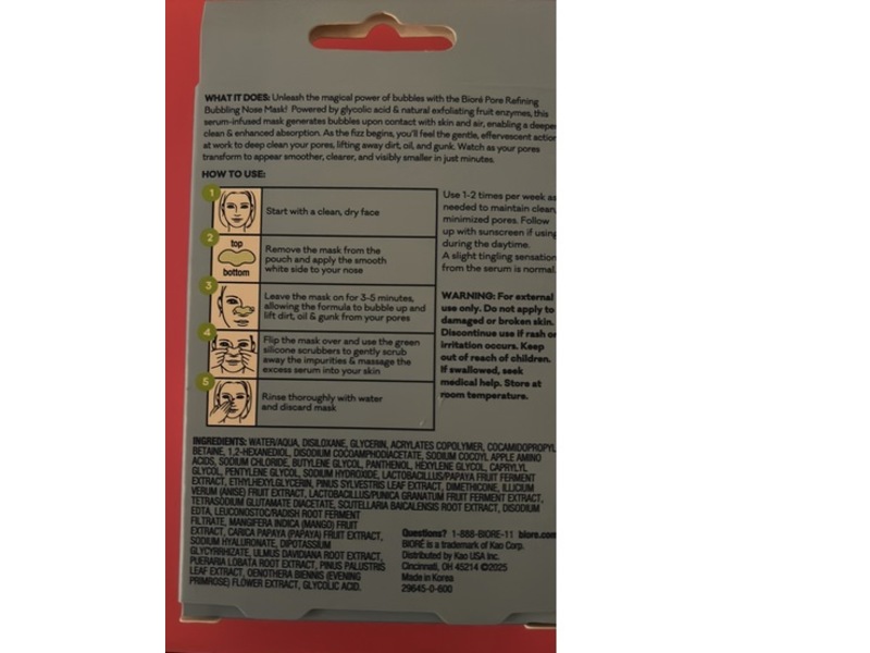 Biore Pore Refining Bubbling Nose Mask, Glycolic Acid & Fruit Enzymes, 8 Count