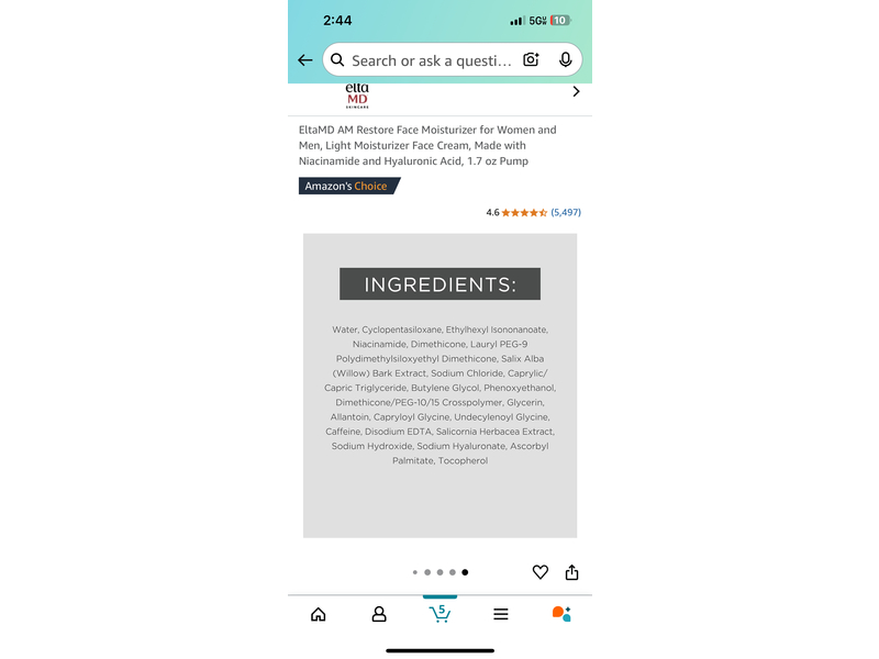 EltaMd AM Restore Moisturizer, Niacinamide & Willow Bark Extract, 1.7 oz/48 g