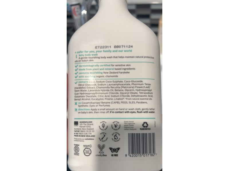 Ecostore Baby Body Wash, Cleanse & Wash, 16.9 fl oz/500 mL