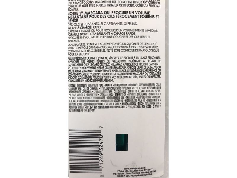 L'Oreal Paris Voluminous Feline Mascara, 627 Blackest Black, 0.27 fl oz/8 mL
