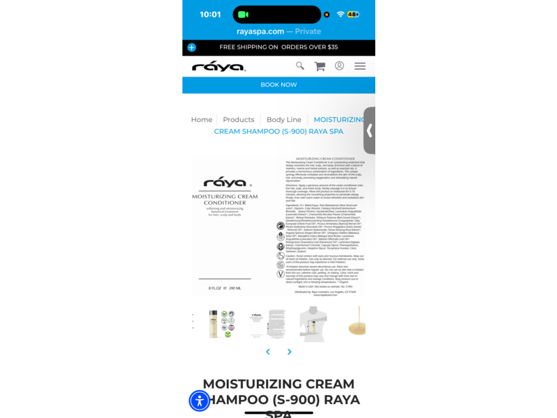 Raya Moisturizing Cream Shampoo, 8 fl oz/240 mL