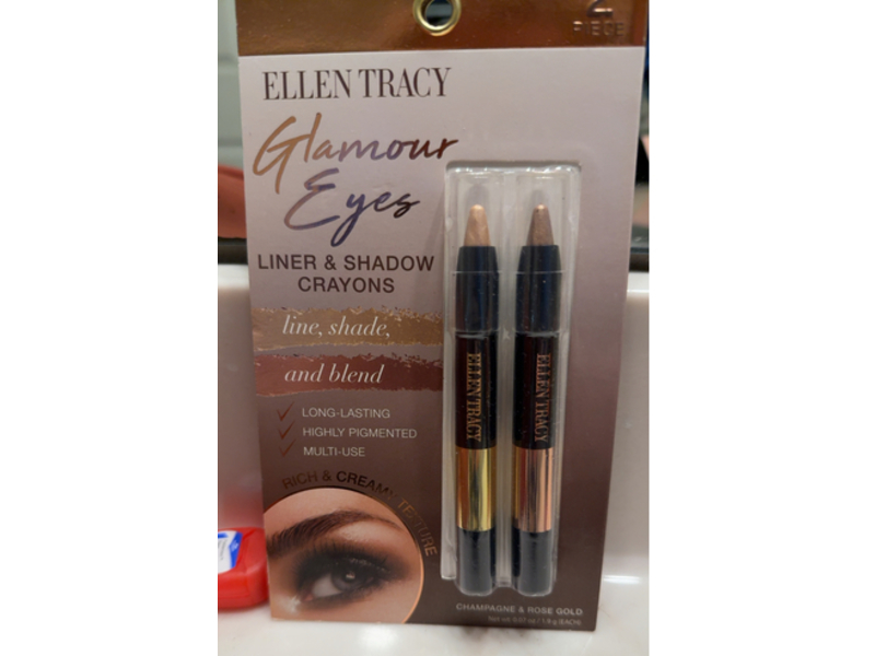 Ellen Tracy Glamour Eyes Liner & Shadow Crayons, Champagne & Rose Gold, 0.07 oz/1.9 g
