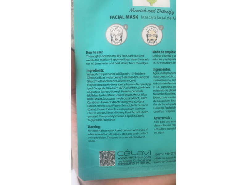 Celavi Nourish & Detoxify Facial Mask, 0.74 oz/20 g, 1 Count