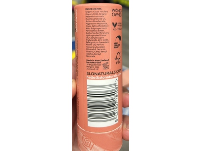 Slo Natural Deodorant, Rose+Vanilla, 1.76 oz/50 g