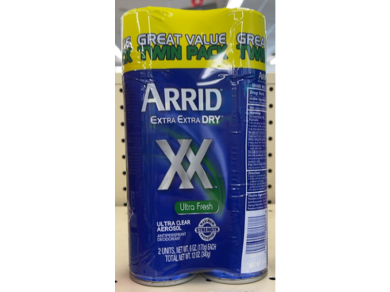 Arrid XX Extra Extra Dry Ultra Clear Aerosol Antiperspirant Deodorant, Ultra Fresh, 6 oz/170 g, Pack Of 2