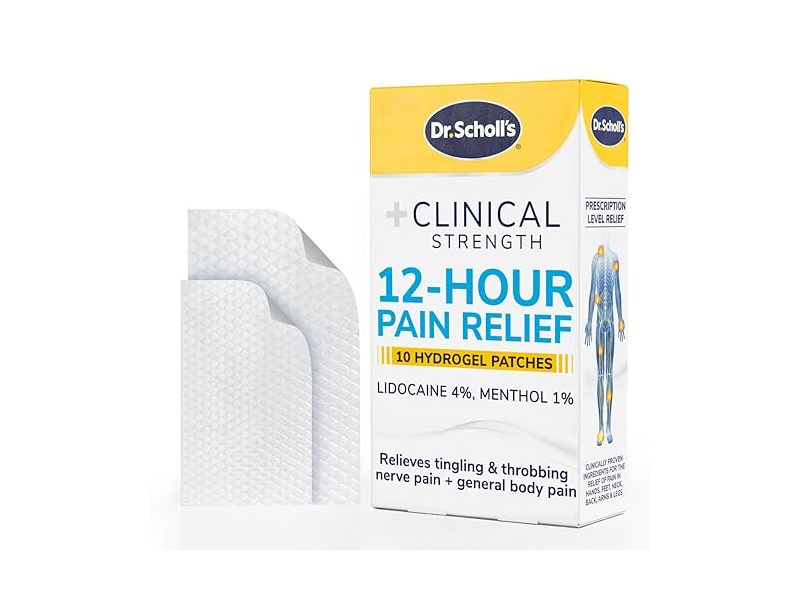 Dr. Scholl’s Clinical Strength 12-Hour Pain Relief Hydrogel Patches, Lidocaine 4%, Menthol 1%, 10 Count