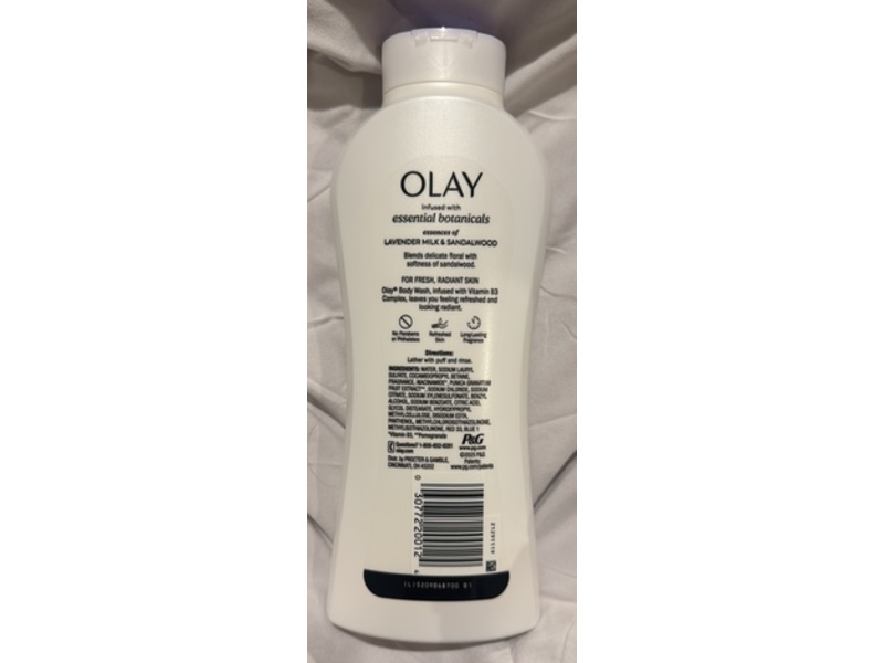 Olay Essential Botanicals Body Wash, Lavender Milk & Sandalwood, 23.6 fl oz/700 mL