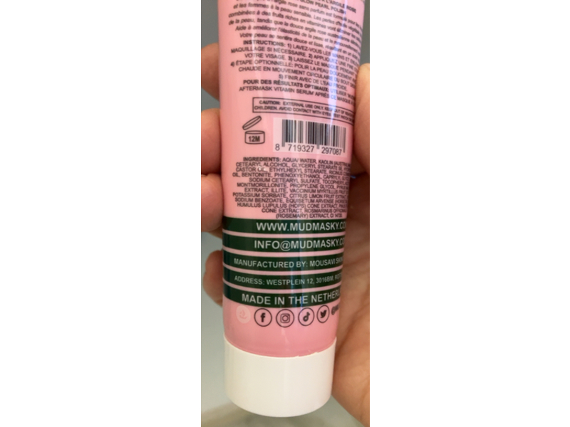 Mudmusky Pearl Polish Superglow Pink Clay Mask, 2.0 fl oz/60 mL