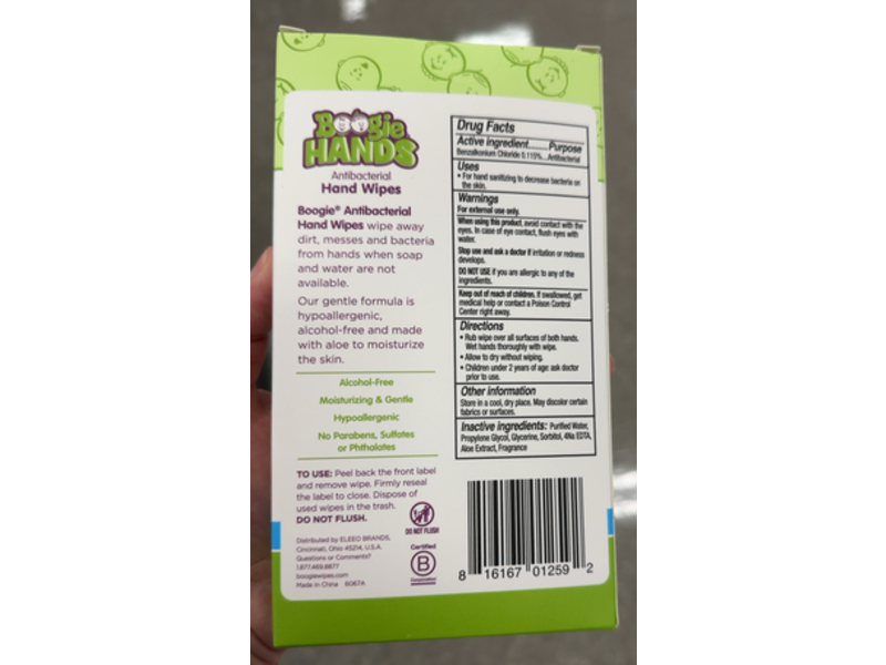 Boogie Antibacterial Hand Wipes, Aloe, 40 Count, Pack Of 2