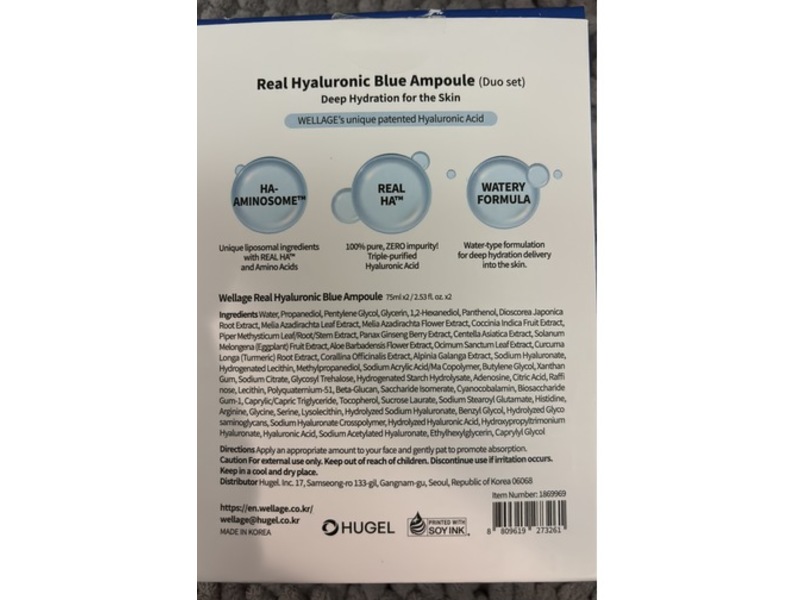 Wellage Real Hyaluronic Blue Ampoule Duo, 2.53 fl oz/75 mL