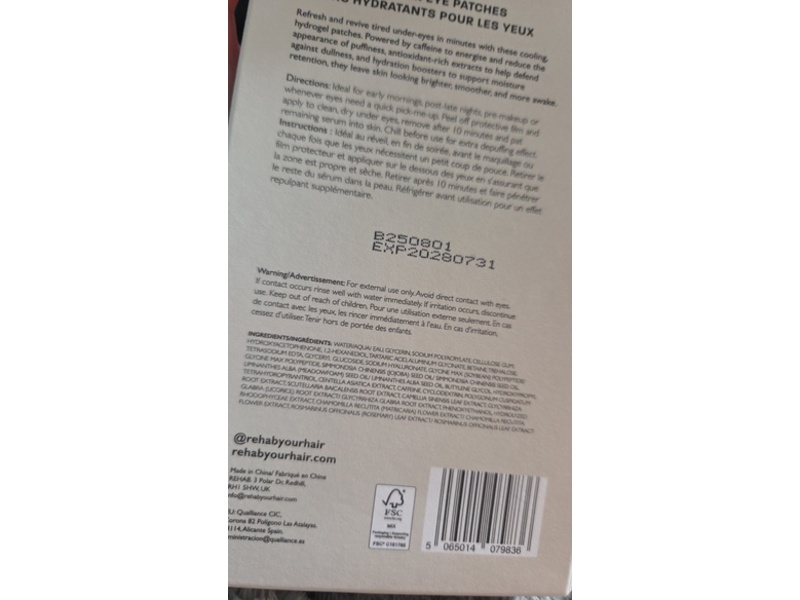 Rehab Retreat Hydrating Eye Patches, 5 Count